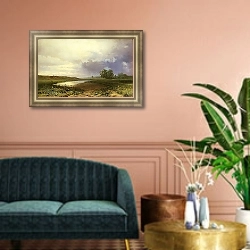 «Мокрый луг» в интерьере классической гостиной над диваном