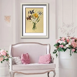 «Ирис мечевидный» в интерьере гостиной в стиле прованс над диваном