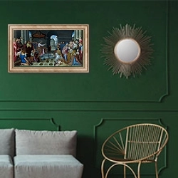 «The Conversion of Mary Magdalene» в интерьере классической гостиной с зеленой стеной над диваном