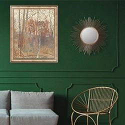 «Trees in Bie?vres» в интерьере классической гостиной с зеленой стеной над диваном