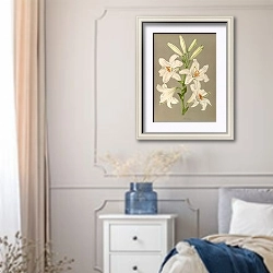 «Белая лилия» в интерьере спальни в стиле прованс с синими деталями