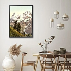 «Швейцария. Горы Эйгер и Монк» в интерьере столовой в стиле ретро