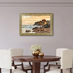 «Рыбацкая лодка на пляже на закате» в интерьере столовой в классическом стиле