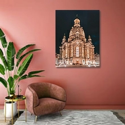 «Фрауэнкирхе, Дрезден, Германия» в интерьере современной гостиной в розовых тонах