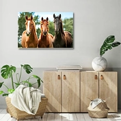 «Три коня» в интерьере современной комнаты над комодом