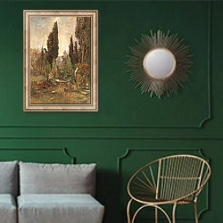 «Old Cemetery» в интерьере классической гостиной с зеленой стеной над диваном