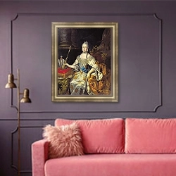 «Портрет Екатерины II 8» в интерьере гостиной с розовым диваном