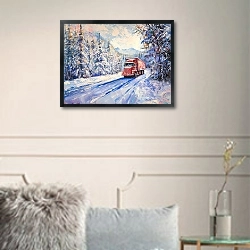 «Red truck in a snowy forest» в интерьере в классическом стиле в светлых тонах