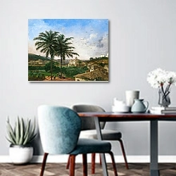 «The Aqueduct at Rio de Janeiro» в интерьере современной кухни над обеденным столом