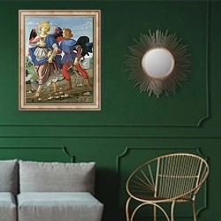 «Тобиас и ангел» в интерьере классической гостиной с зеленой стеной над диваном