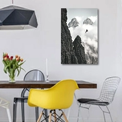 «Три вершины Лаваредо, Ауронцо ди Кадоре, Италия» в интерьере столовой в скандинавском стиле с яркими деталями