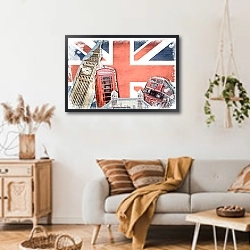 «Коллаж Лондон. Стиль Винтаж» в интерьере гостиной в стиле ретро над диваном