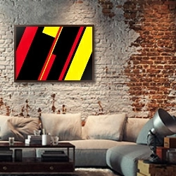 «Немецкий флаг, абстракция» в интерьере гостиной в стиле лофт с кирпичной стеной
