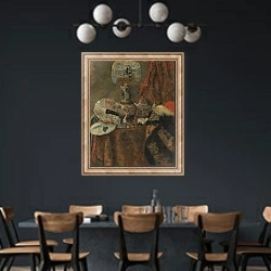 «Still Life with chinoiseries» в интерьере столовой с черными стенами