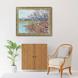 «Überschwemmung bei Hyères mit Baumgestrüpp und Schilfgras am Ufer» в интерьере в классическом стиле над комодом