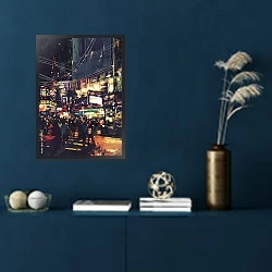 «Многолюдная улица» в интерьере в классическом стиле в синих тонах
