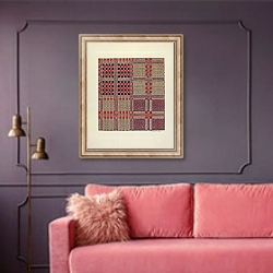 «Red, White & Blue Coverlet» в интерьере гостиной с розовым диваном