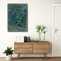 «Лес» в интерьере современной прихожей над тумбой