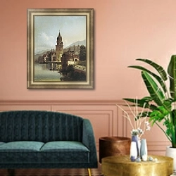 «Пейзаж с замком.1839 год» в интерьере классической гостиной над диваном