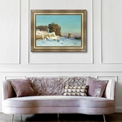 «Зимний пейзаж 8» в интерьере гостиной в классическом стиле над диваном