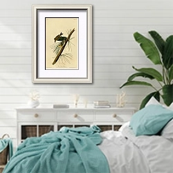 «Pine Creeping Warbler» в интерьере спальни в стиле прованс с голубыми деталями