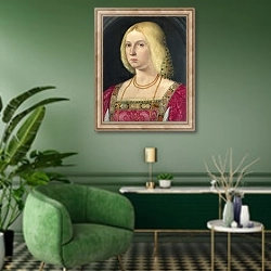 «Портерт леди» в интерьере гостиной в зеленых тонах
