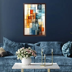 «Абстракция_09» в интерьере современной гостиной в синем цвете