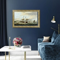 «A Merchant Ship Signaling For A Pilot Off The Cliffs Of Dover» в интерьере в классическом стиле в синих тонах