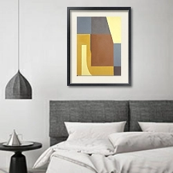 «Geometry. Shades of brown. Palette 2» в интерьере спальне в стиле минимализм над кроватью