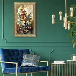 «Flower bouquet» в интерьере в классическом стиле с зеленой стеной