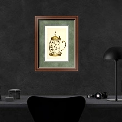 «Tankard in Carved Ivory, mounted in Silver Gilt. Flemish» в интерьере кабинета в черных цветах над столом