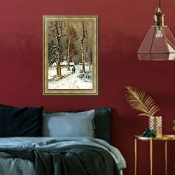 «Зимний вечер» в интерьере спальни с акцентной стеной