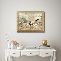 «Охотничьи собаки» в интерьере в классическом стиле над столом