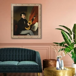 «Portrait of a Man Playing a Guitar» в интерьере классической гостиной над диваном