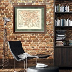 «Карта Рима, конец 19 в.» в интерьере кабинета в стиле лофт с кирпичными стенами