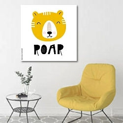 «Roar » в интерьере комнаты в скандинавском стиле с желтым креслом