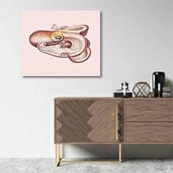 «Винтажная цветная иллюстрация осьминога Велодона» в интерьере комнаты в скандинавском стиле над комодом
