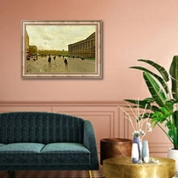 «Le Louvre, Paris» в интерьере классической гостиной над диваном