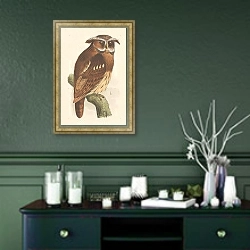 «Сова На Ветке» в интерьере прихожей в зеленых тонах над комодом