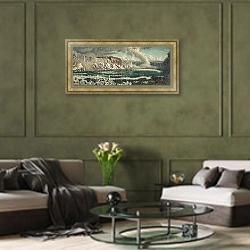 «Niagara Falls in winter» в интерьере гостиной в зеленых тонах