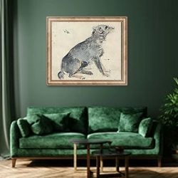 «Study of a Dog» в интерьере зеленой гостиной над диваном