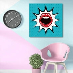 «Удивление» в интерьере комнаты в стиле поп-арт в розово-голубых цветах
