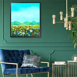 «Полевые цветы 5» в интерьере в классическом стиле с зеленой стеной