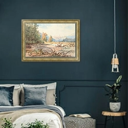 «Река Упукерора» в интерьере классической спальни с темными стенами