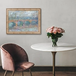 «Мост Ватерлоо, Лондон на закате» в интерьере в классическом стиле над креслом