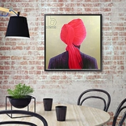 «Red Turban, Purple Jacket» в интерьере кухни в стиле лофт с кирпичной стеной