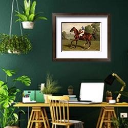 «Eurus с поднятым жокеем» в интерьере кабинета с зелеными стенами