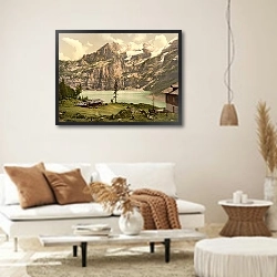 «Швейцария. Озеро Эшинензе» в интерьере светлой гостиной в стиле ретро