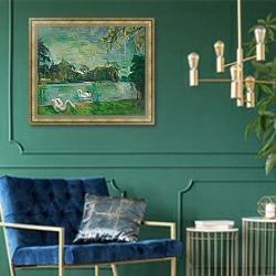«Swans on a Lake» в интерьере в классическом стиле с зеленой стеной