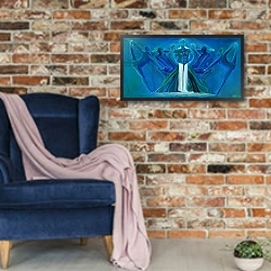 «Waterfall Interlude» в интерьере в стиле лофт с кирпичной стеной и синим креслом